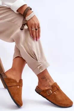 Zamszowe Klapki Na Korkowej Platformie Camel Vellma