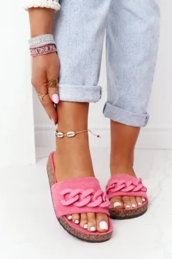 Zamszowe Klapki Na Korkowej Podeszwie Różowe Makayla