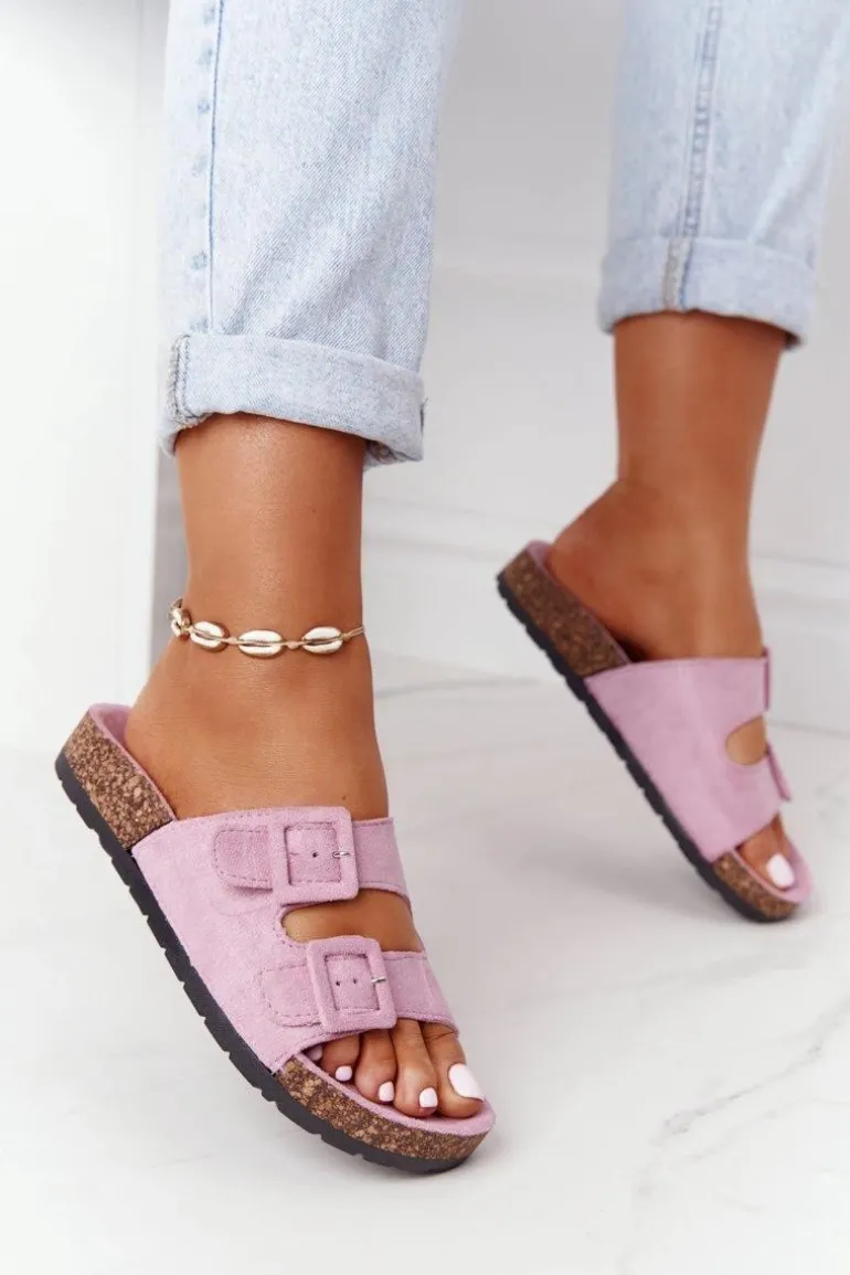 Zamszowe Klapki Na Korkowej Podeszwie Jasnofioletowe Jennifer