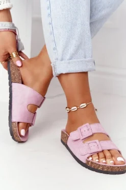 Zamszowe Klapki Na Korkowej Podeszwie Jasnofioletowe Jennifer