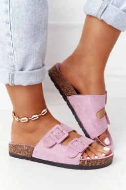 Zamszowe Klapki Na Korkowej Podeszwie Jasnofioletowe Jennifer