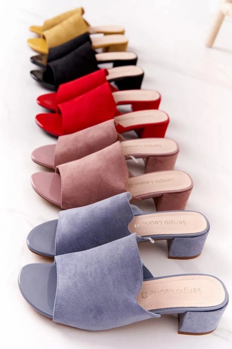 Zamszowe Klapki Na Obcasie Sergio Leone KL313 Różowe