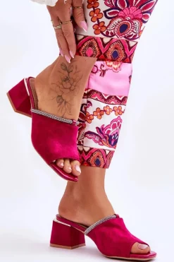 Zamszowe Klapki Na Obcasie S.Barski KV-612-2 Fuksja