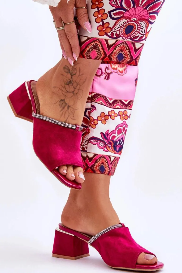 Zamszowe Klapki Na Obcasie S.Barski KV-612-2 Fuksja