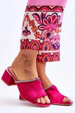 Zamszowe Klapki Na Obcasie S.Barski KV-612-2 Fuksja