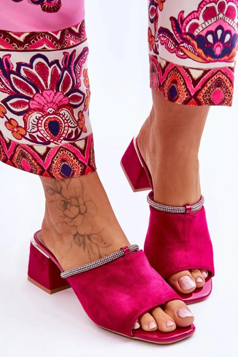 Zamszowe Klapki Na Obcasie S.Barski KV-612-2 Fuksja