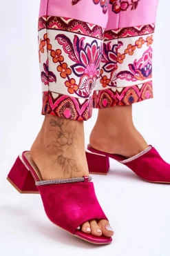 Zamszowe Klapki Na Obcasie S.Barski KV-612-2 Fuksja