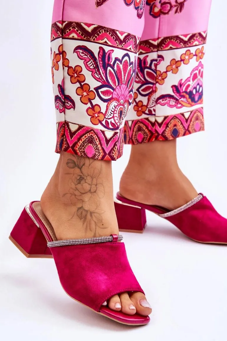 Zamszowe Klapki Na Obcasie S.Barski KV-612-2 Fuksja