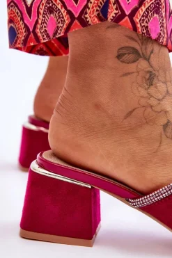 Zamszowe Klapki Na Obcasie S.Barski KV-612-2 Fuksja