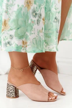 Zamszowe Klapki Na Obcasie S.Barski C420-15 Beżowe