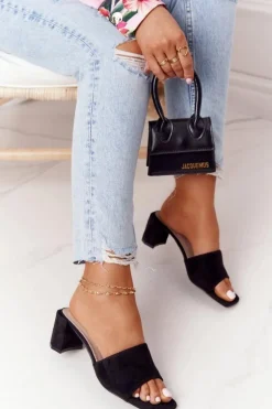 Zamszowe Klapki Na Obcasie S.Barski 238-S1 Czarne