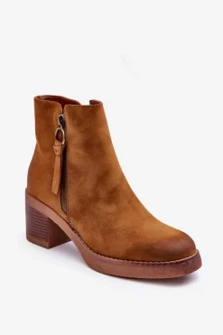 Zamszowe Klasyczne Botki Damskie Brązowe Limoso