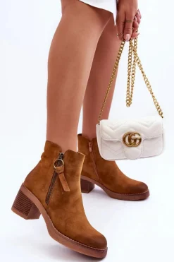 Zamszowe Klasyczne Botki Damskie Brązowe Limoso