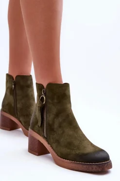 Zamszowe Klasyczne Botki Damskie Zielone Limoso
