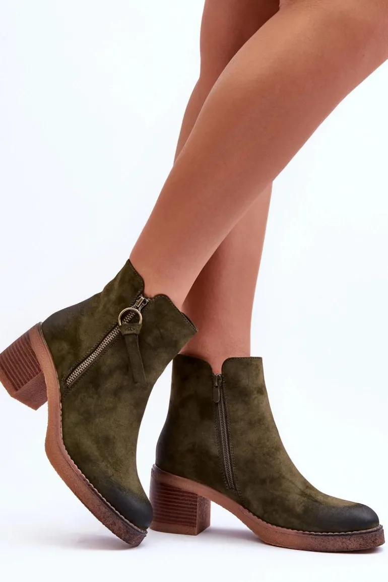 Zamszowe Klasyczne Botki Damskie Zielone Limoso