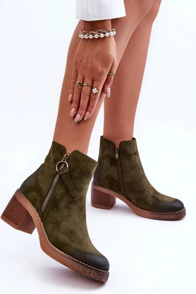 Zamszowe Klasyczne Botki Damskie Zielone Limoso
