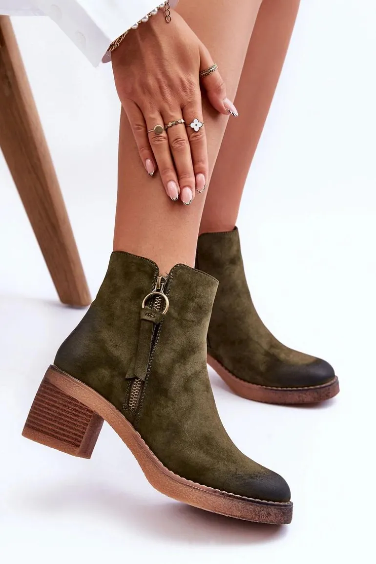Zamszowe Klasyczne Botki Damskie Zielone Limoso