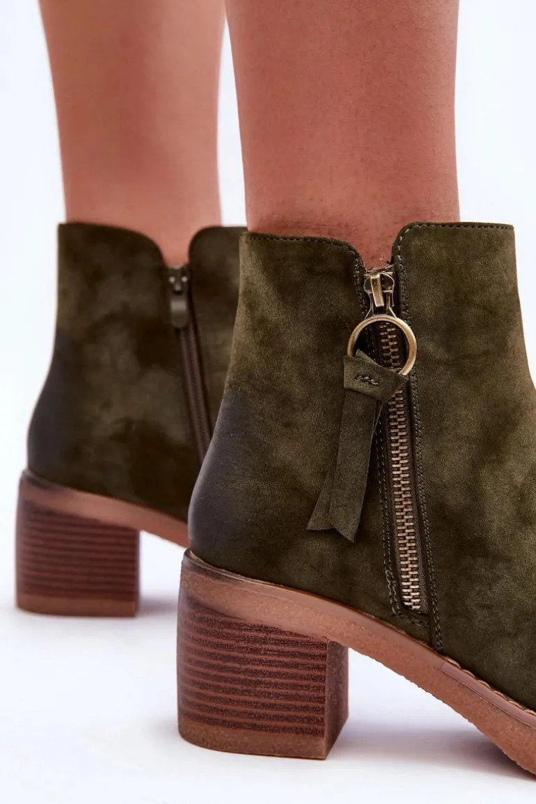 Zamszowe Klasyczne Botki Damskie Zielone Limoso