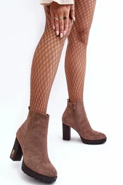 Zamszowe Klasyczne Botki Na Obcasie Brązowe Amy