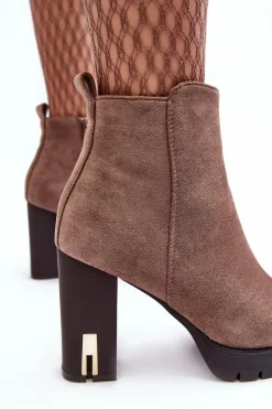 Zamszowe Klasyczne Botki Na Obcasie Brązowe Amy