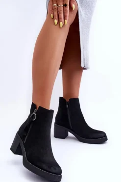 Zamszowe Klasyczne Botki Damskie Czarne Limoso