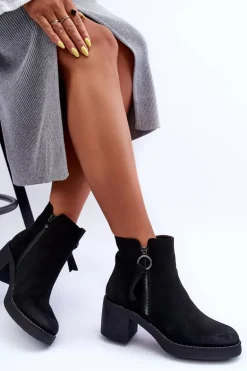 Zamszowe Klasyczne Botki Damskie Czarne Limoso