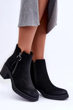 Zamszowe Klasyczne Botki Damskie Czarne Limoso