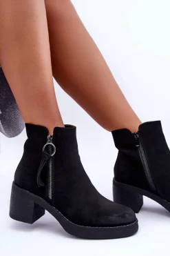 Zamszowe Klasyczne Botki Damskie Czarne Limoso