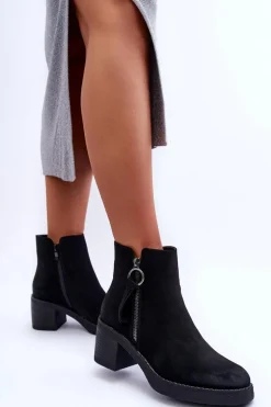 Zamszowe Klasyczne Botki Damskie Czarne Limoso