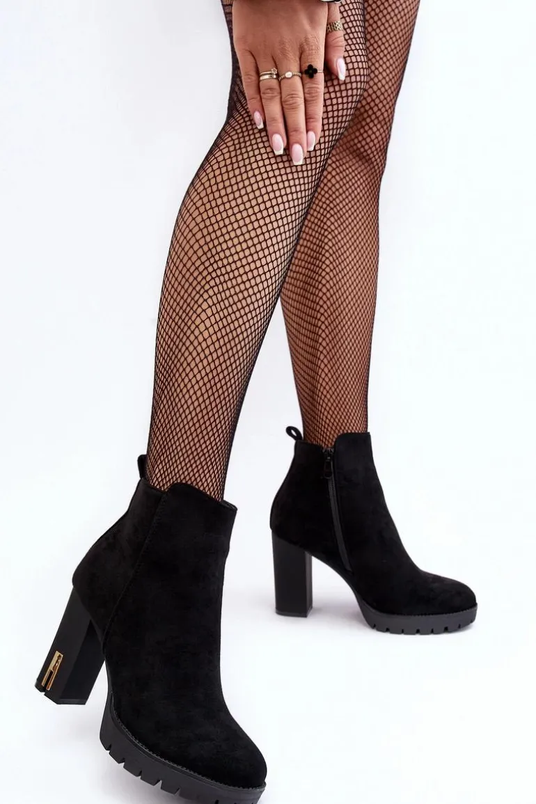 Zamszowe Klasyczne Botki Na Obcasie Czarne Amy