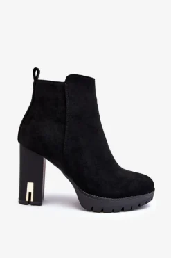 Zamszowe Klasyczne Botki Na Obcasie Czarne Amy