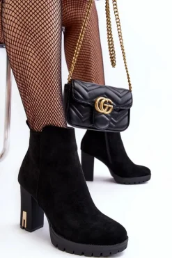 Zamszowe Klasyczne Botki Na Obcasie Czarne Amy