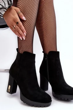 Zamszowe Klasyczne Botki Na Obcasie Czarne Amy