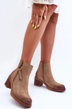 Zamszowe Klasyczne Botki Damskie Beżowe Limoso