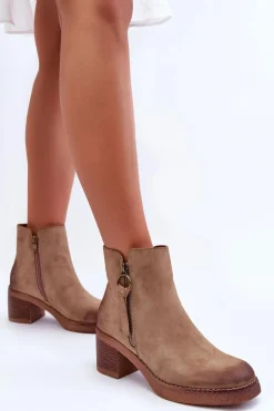 Zamszowe Klasyczne Botki Damskie Beżowe Limoso