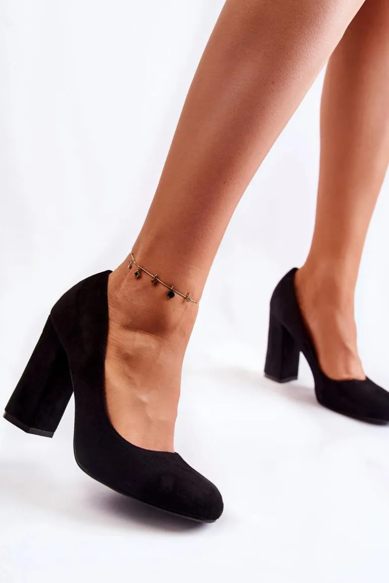 Zamszowe Klasyczne Czółenka Na Obcasie Czarne Reiser