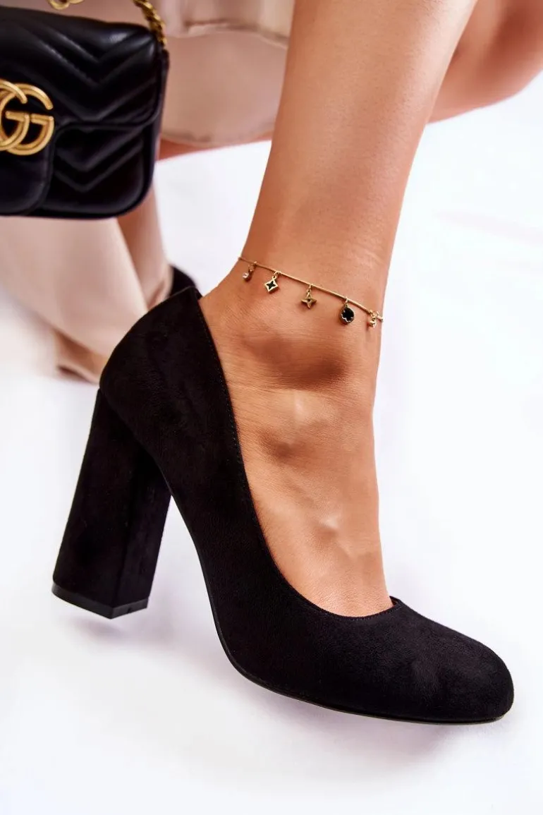 Zamszowe Klasyczne Czółenka Na Obcasie Czarne Reiser