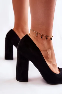 Zamszowe Klasyczne Czółenka Na Obcasie Czarne Reiser