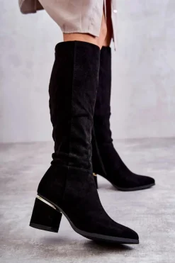 Zamszowe Klasyczne Kozaki Na Suwak Czarne Leyette