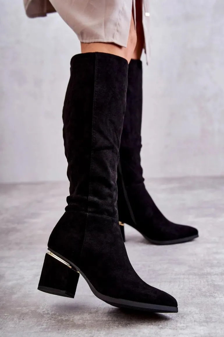 Zamszowe Klasyczne Kozaki Na Suwak Czarne Leyette