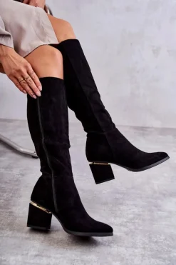 Zamszowe Klasyczne Kozaki Na Suwak Czarne Leyette