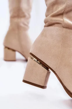 Zamszowe Klasyczne Kozaki Na Suwak Jasnobeżowe Leyette