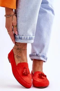 Zamszowe Klasyczne Mokasyny Z Frędzlami Ciemnopomarańczowe Averil