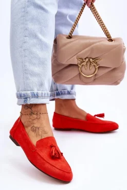 Zamszowe Klasyczne Mokasyny Z Frędzlami Ciemnopomarańczowe Averil