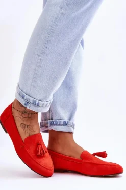 Zamszowe Klasyczne Mokasyny Z Frędzlami Ciemnopomarańczowe Averil