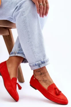 Zamszowe Klasyczne Mokasyny Z Frędzlami Ciemnopomarańczowe Averil