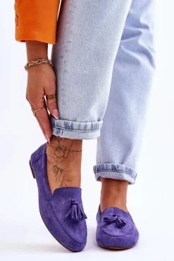 Zamszowe Klasyczne Mokasyny Z Frędzlami Fioletowe Averil