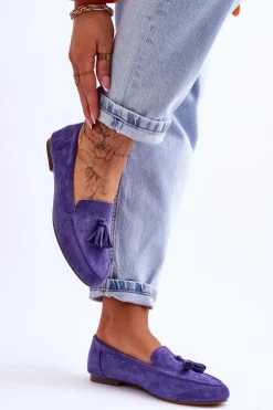 Zamszowe Klasyczne Mokasyny Z Frędzlami Fioletowe Averil