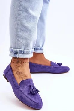 Zamszowe Klasyczne Mokasyny Z Frędzlami Fioletowe Averil