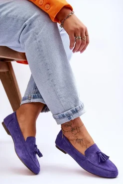 Zamszowe Klasyczne Mokasyny Z Frędzlami Fioletowe Averil